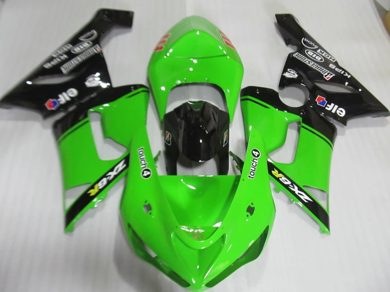 Набор обтекателей с 4 подарками для Kawasaki ninja ZX6R 05 06 green black Обтекатели корпуса 2005 2006