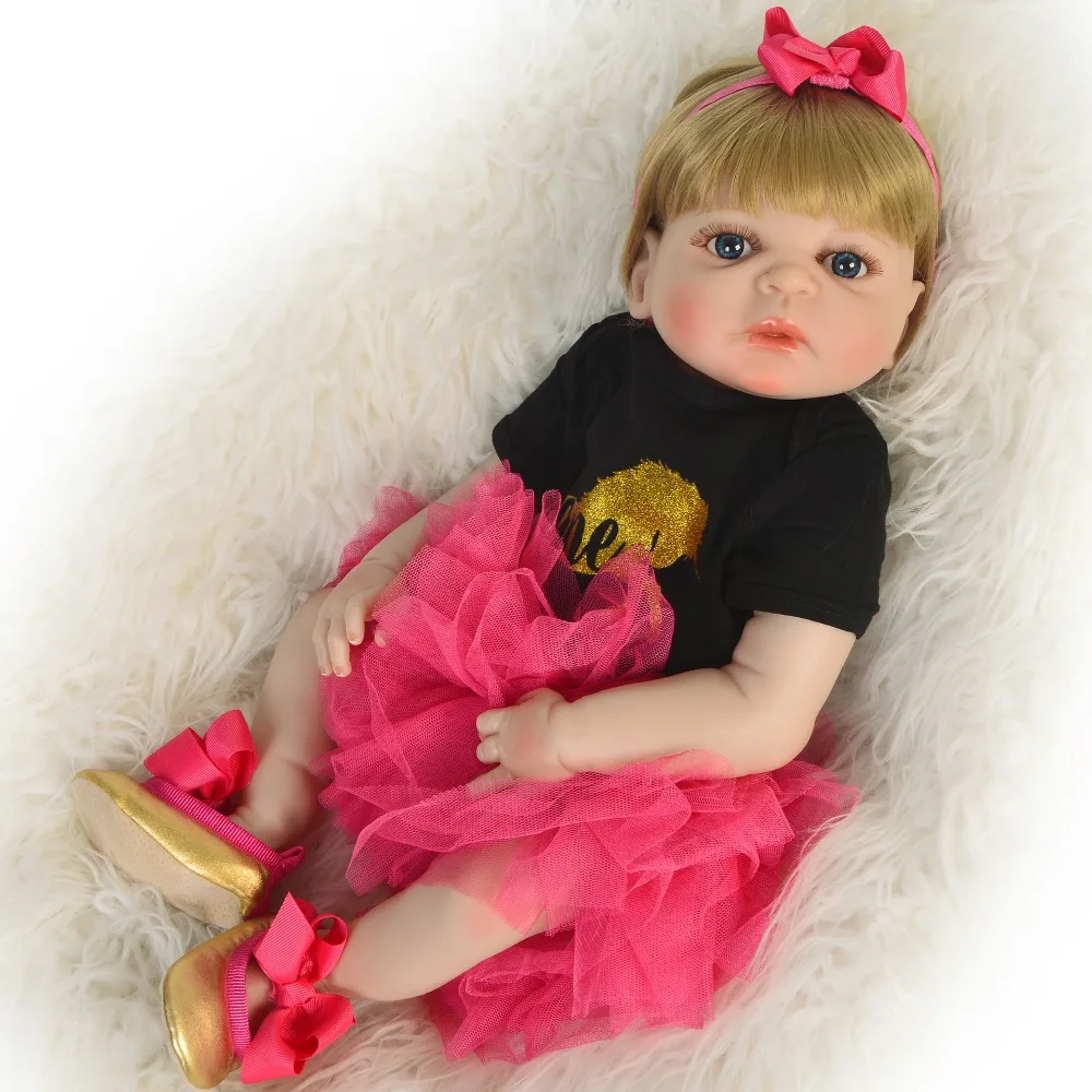 2019 new Reborn dolls full body silicone reborn babies red dress blond hair beautiful girl bebe alive bonecas kids gift | Игрушки и