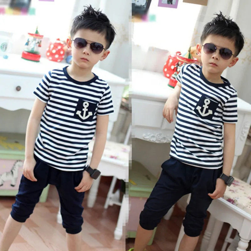 Fashion Lucky Kids Kleding Sailor Striped Tops Letter Print Pant 2PC Clothing Sets Boys Suits | Детская одежда и обувь