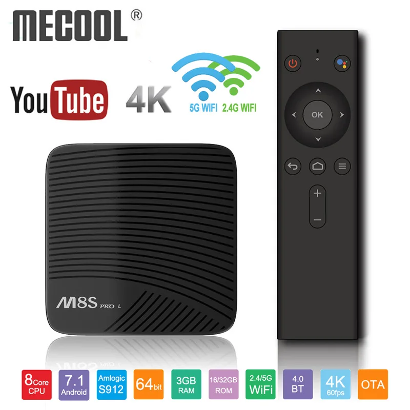 MECOOL M8S PRO L Smart tv Box Android 7,1 Amlogic S912 поддержка 4K H.265 3 Гб ram+ 16 ГБ 32 ГБ rom 5G WiFi tv Box с голосовым управлением