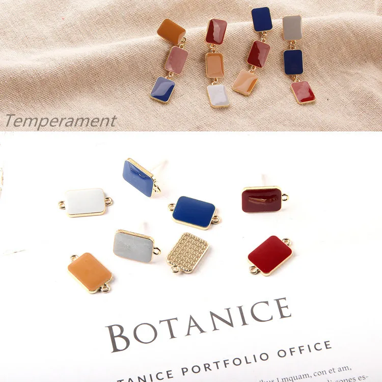 

Color-protective plating women style geometric enamel rectangular earrings accessories jewelry components diy material 6pcs