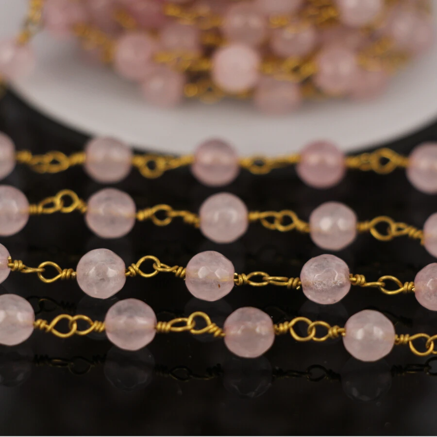 5 метров цепочки сделай сам с гранеными круглыми бусинами из розового кварца