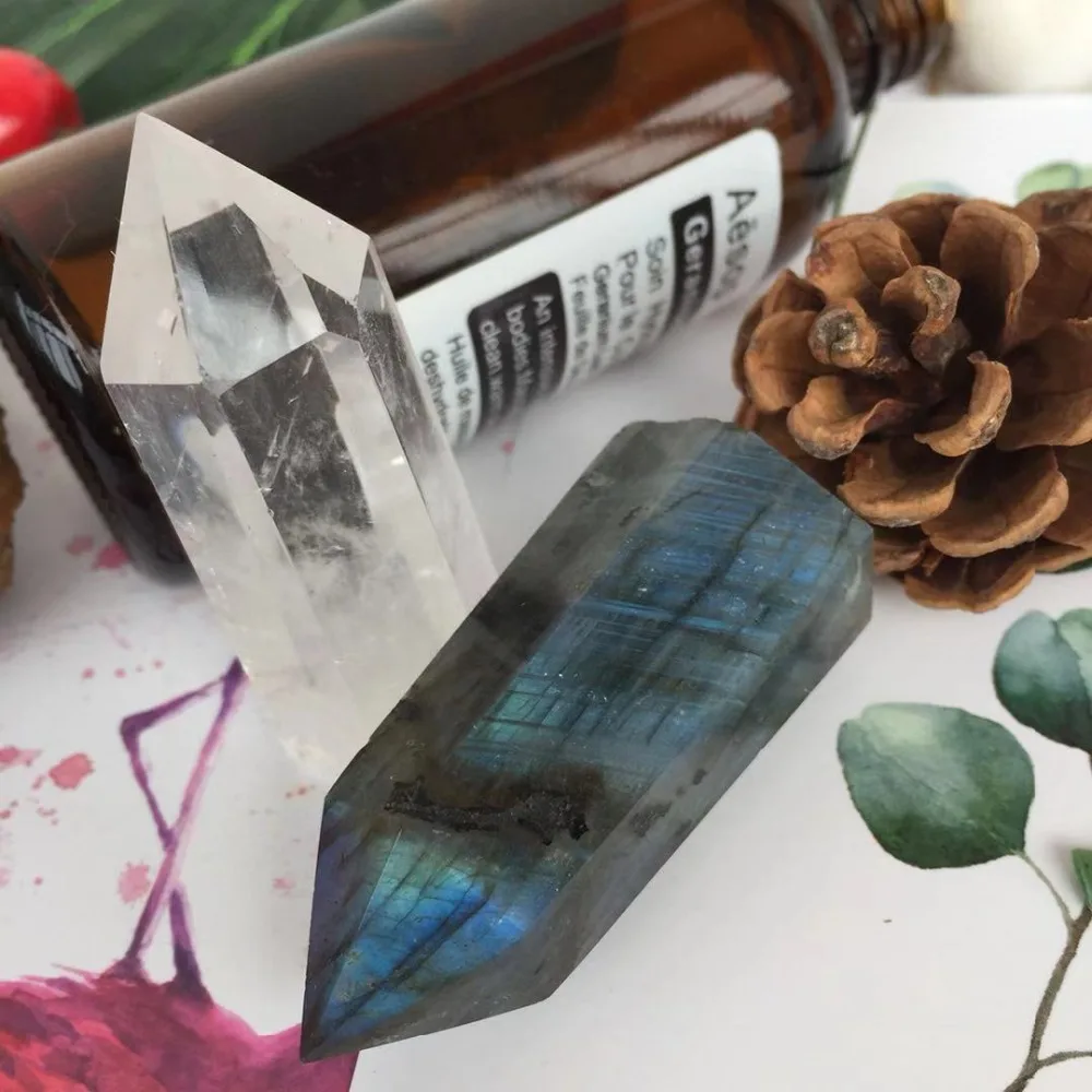 2 шт. красивый натуральный прозрачный кварц лабрадорит кристалл драгоценный