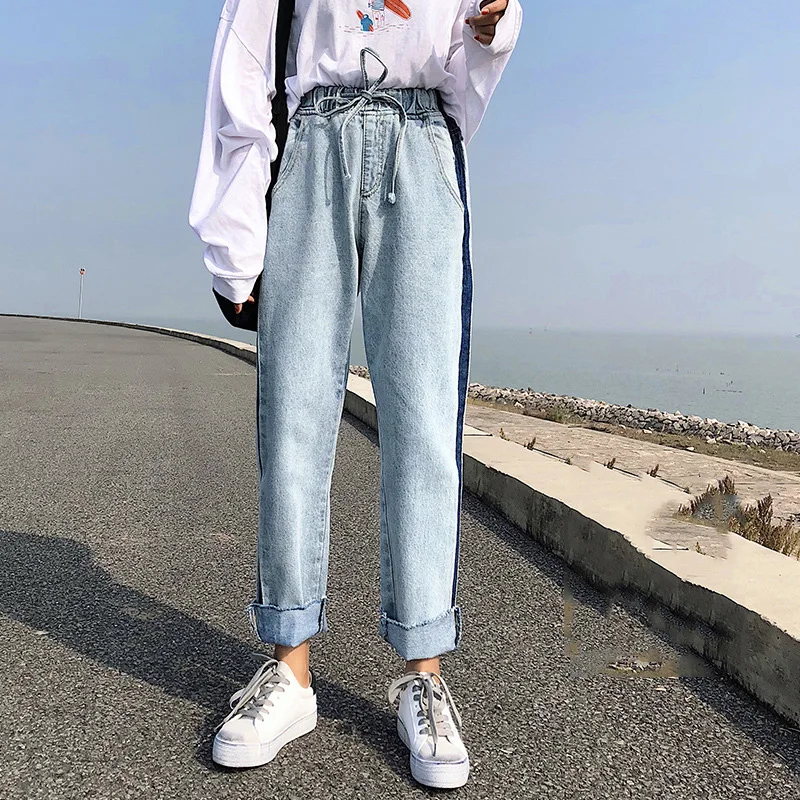 

2019 Winter Solid Wash Boyfriend Female High Waist Jeans For Pencil Pants Denim Jeans Mom Long Pants Woman Plus Size 25-32