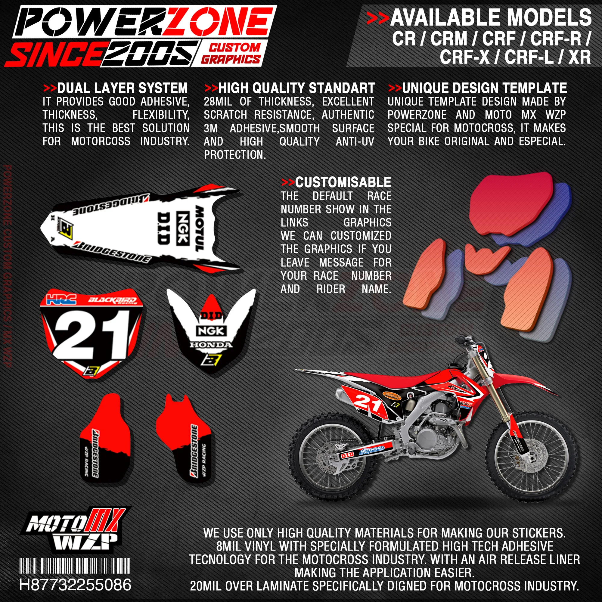 Персонализированные графические фоны PowerZone Team наклейки 3M Набор наклеек для HONDA