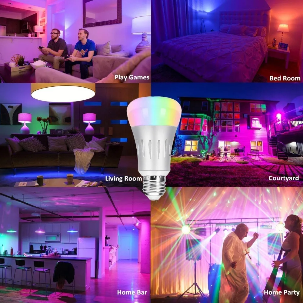 Умная лампа E27 WiFi лампочка эдисона совместима с Google Home & Alexa RGB Изменение цвета