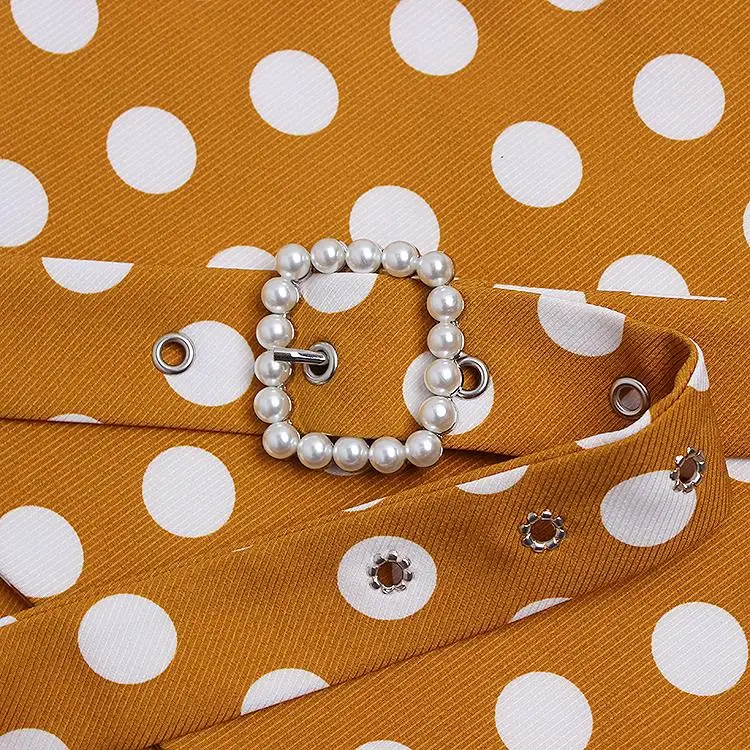 Vintage Dot Print Cummerbund Women Fashion Bandage Bow Chain Wide Belts for Women Pearl Buckle Belt Women's Clothing Accessories