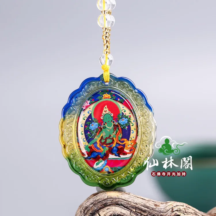 

Греко-буддийский Карманный эффективный талисман для путешествий, благоприятная Зеленая Тара Гуаньинь, Будда Бодхисаттва Хрустальный подвесной буддийский амулет