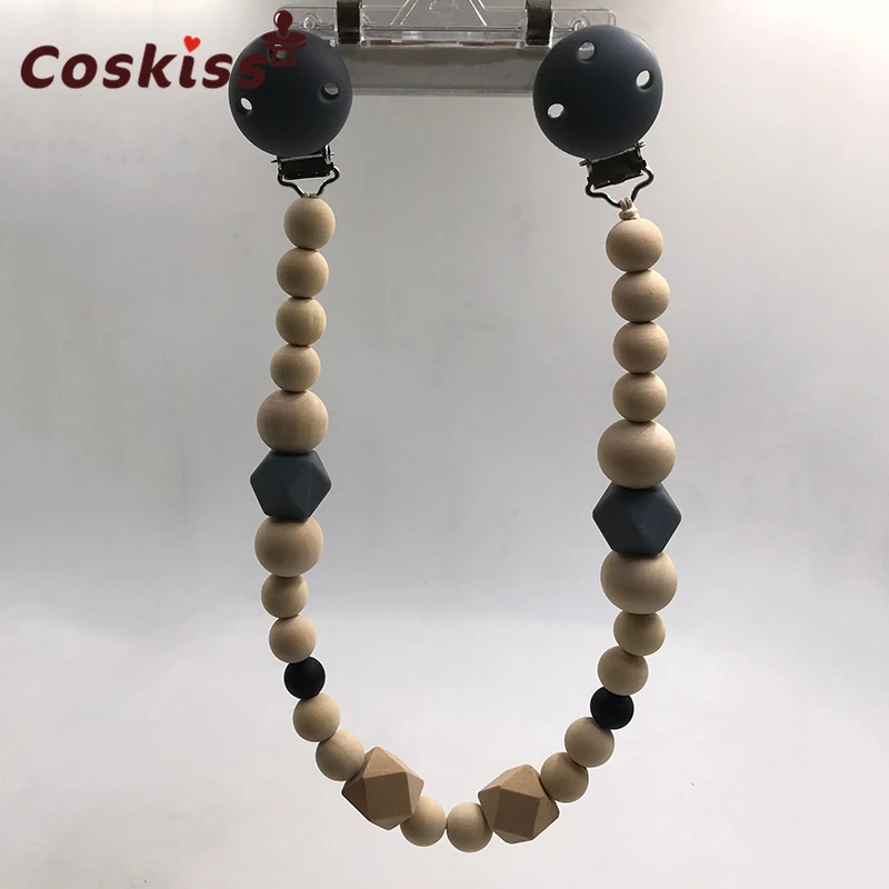 Clips de silicona y madera para chupete de beb&eacute;, cadena de chupete infantil, para ni&ntilde;os peque&ntilde;os juguetes para masticar, regalos para Baby Shower-4