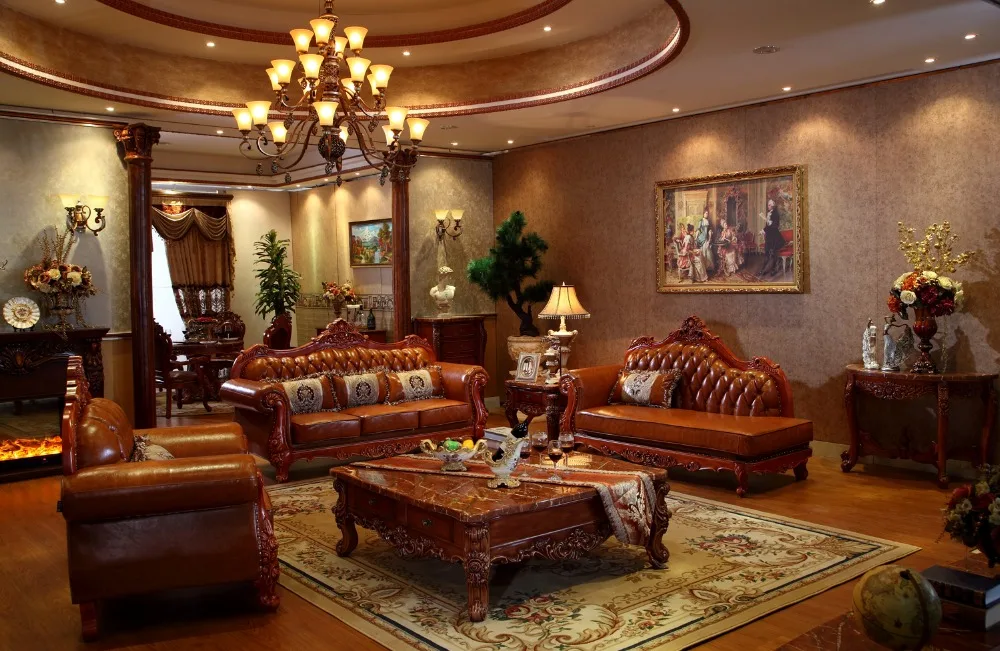 Набор кожаных диванов из красного дуба с откидным стулом/креслом для