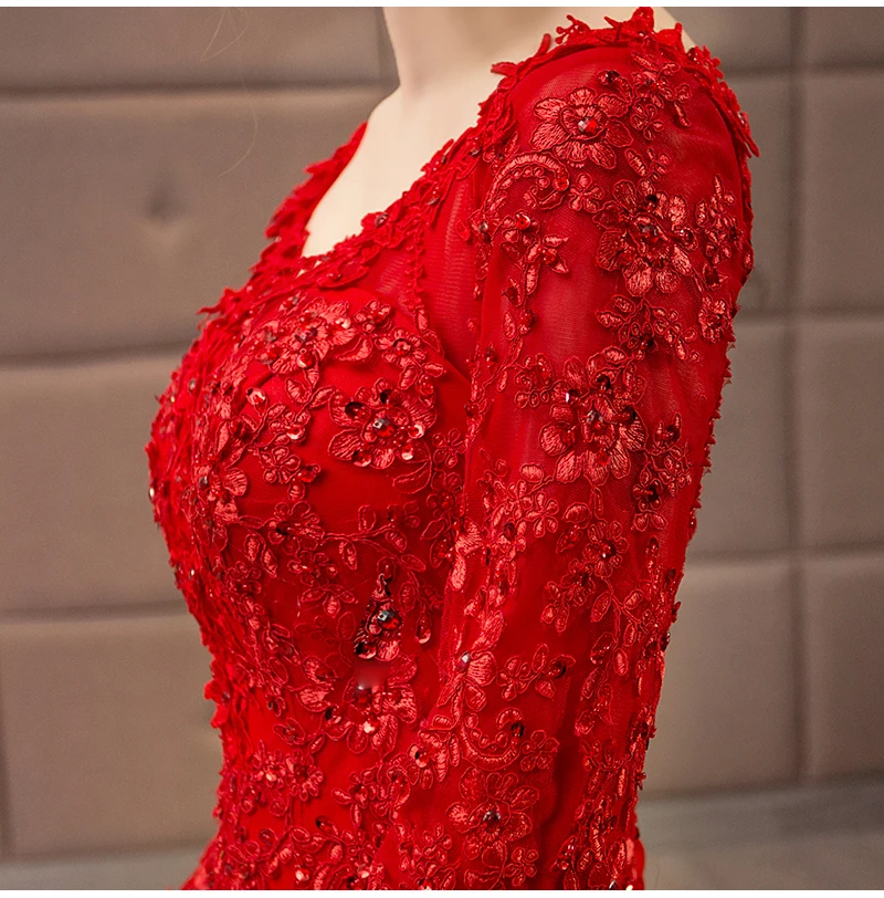 Винтажное кружевное свадебное платье с длинным рукавом Vestido De Noiva, бальное платье с v-образным вырезом, Красные Свадебные платья с длинным шлейфом, Robe De Mariee