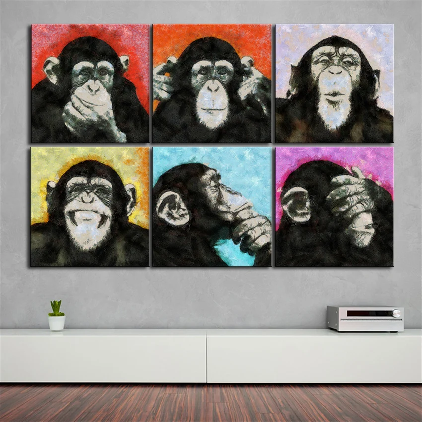 6 шт. декоративная художественная печать обезьяна мышление картина маслом на