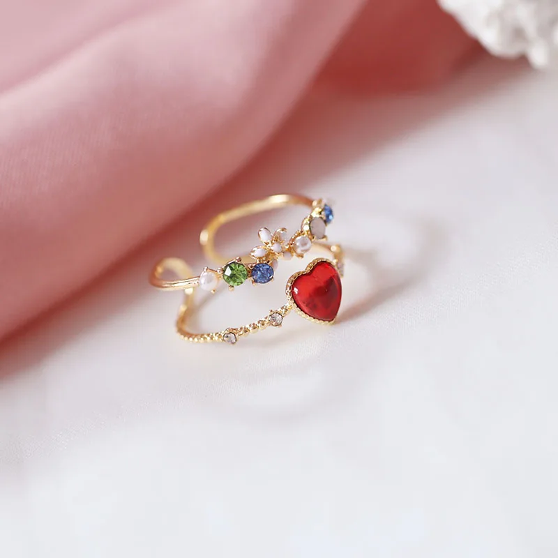 Sansummer, новинка, хит, модное большое красное сердце, двойное, молодежное, для девушек, Сетчатое, красное, модельное, одежда, индивидуальное, блестящее кольцо для женщин, ювелирное изделие - Цвет основного камня: 857