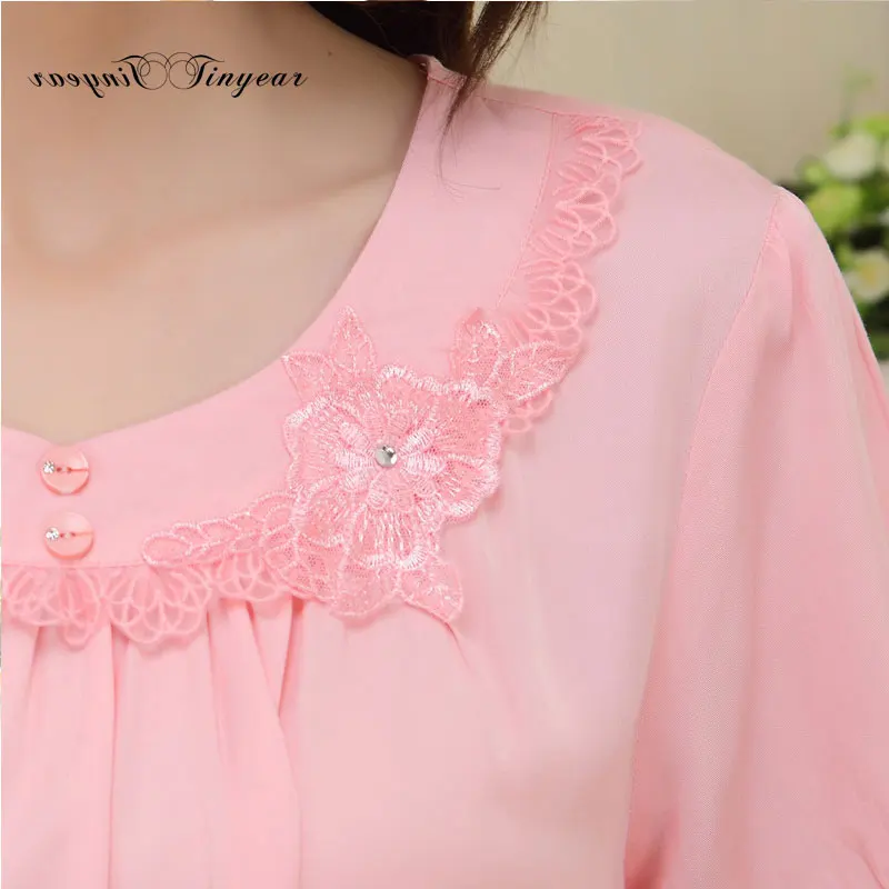 Sexy fashion cotton womens pajama embroidery floral round neck short sleeve large size sets homewear 3 colors | Женская одежда