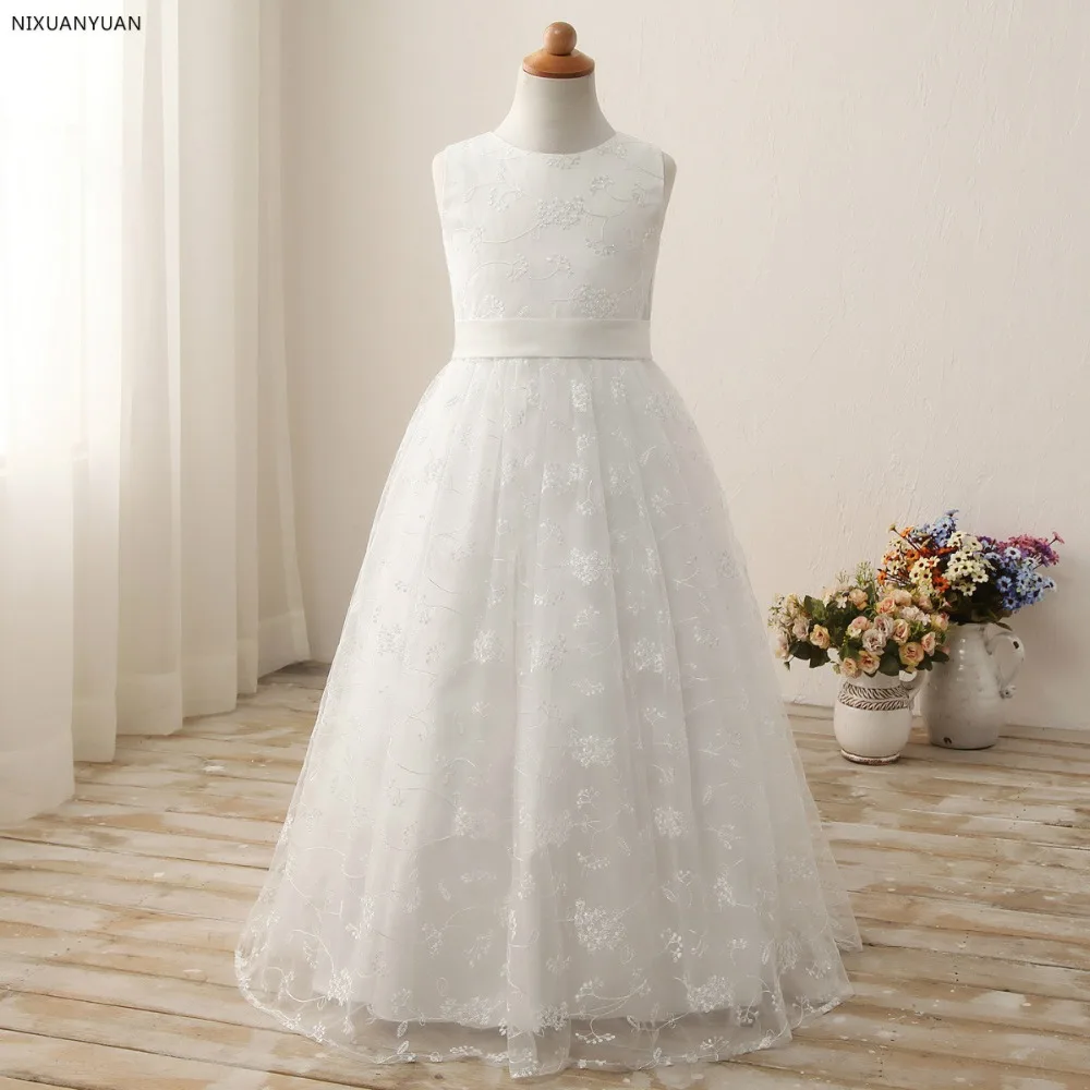 Белые Пышные Платья с цветочным узором для девочек платья первого причастия