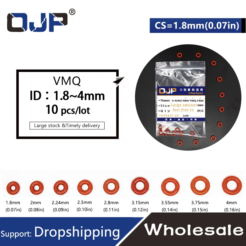 10 шт./лот силиконовые кольца силиконовые/VMQ O ring1.8mm толщина ID1.8/2/2.24/2.5/2.8/3.15/3.55/3.. 75/4