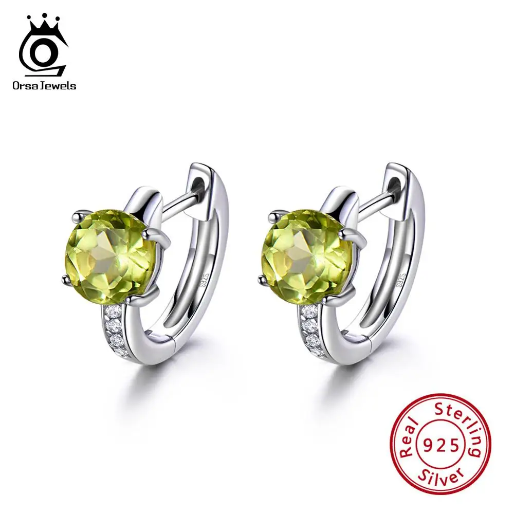 ORSA JEWELS Твердые 925 пробы серебряные серьги-кольца подлинный голубой топаз цитрин роскошные женские вечерние ювелирные изделия для помолвки VSE02 - Цвет камня: Green Citrine