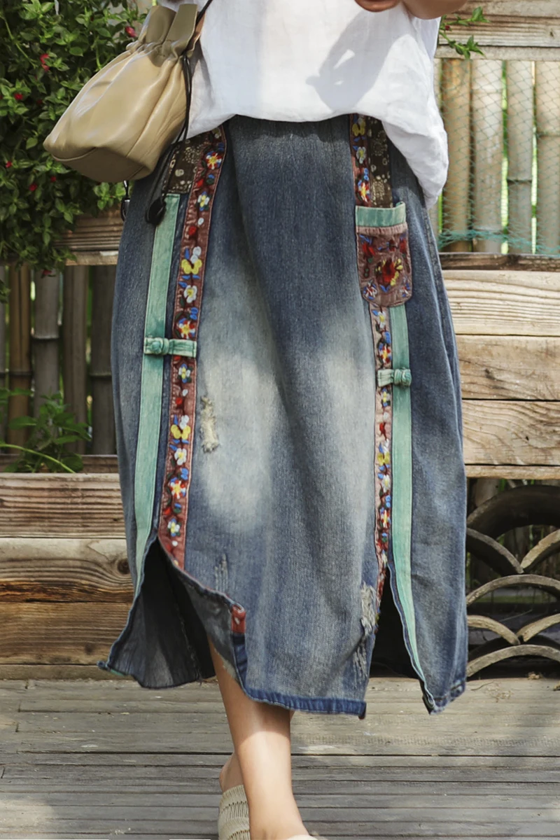 Летняя юбка Женская Ретро Свободная Повседневная джинсовая 2019 Новый женский