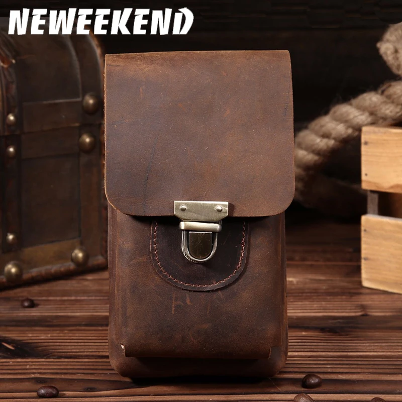NEWEEKEND 1125 натуральная кожа Crazy Horse Портативный небольшой Hasp 7 дюймов телефон