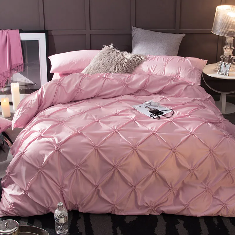 Luxury washed Silk soft Bedding set pinch pleat Bed King Queen Size 10 colors Duvet cover Bedsheet for ladys | Дом и сад