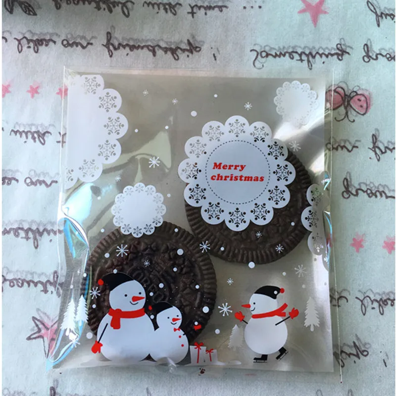 100Pc /lot Christmas Snowman Merry Cookie Packaging Self-Adhesive Plastic Bags For Biscuits Snack Baking 10X11cm | Дом и сад