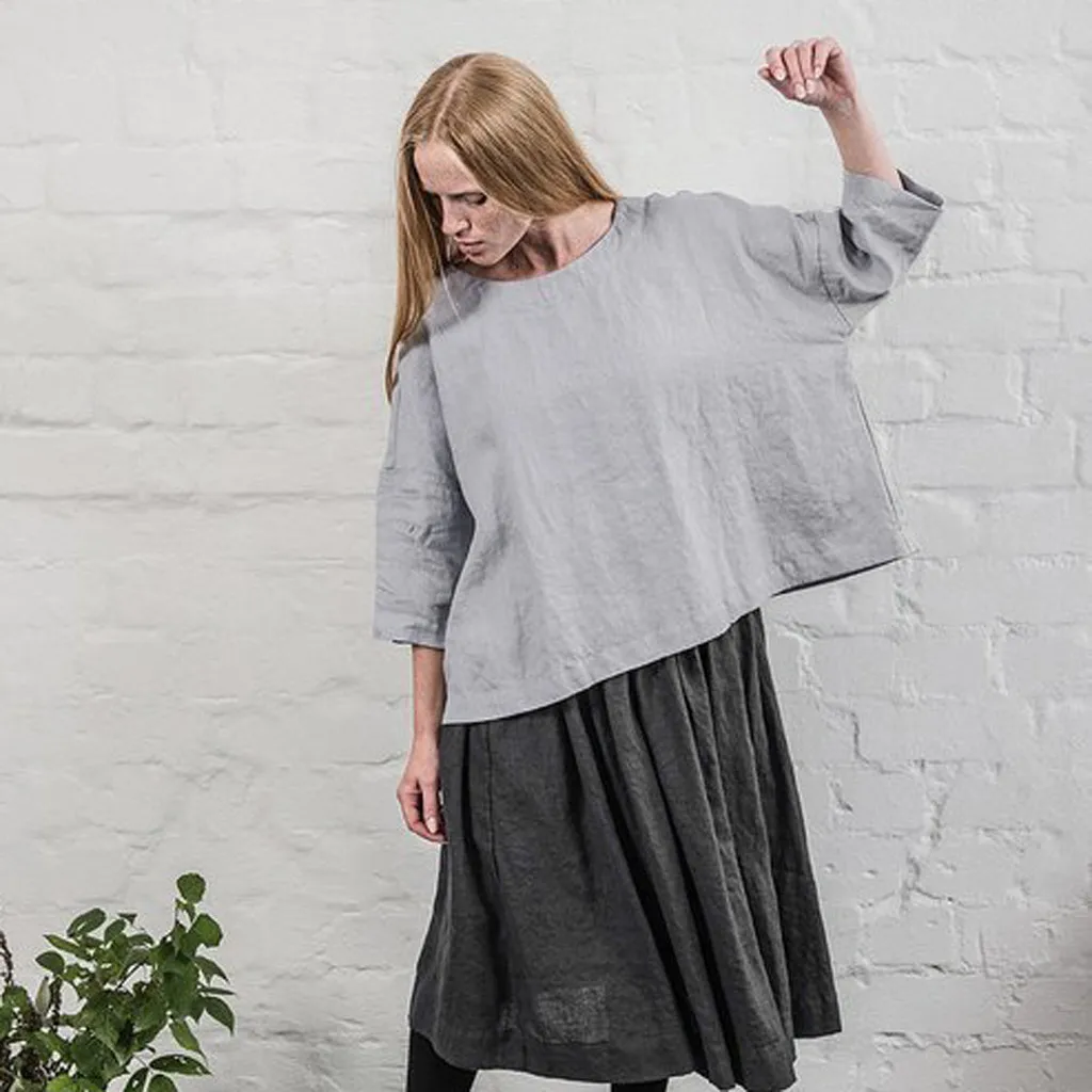 Женская летняя блузка из хлопка и льна больших размеров однотонные Топы с