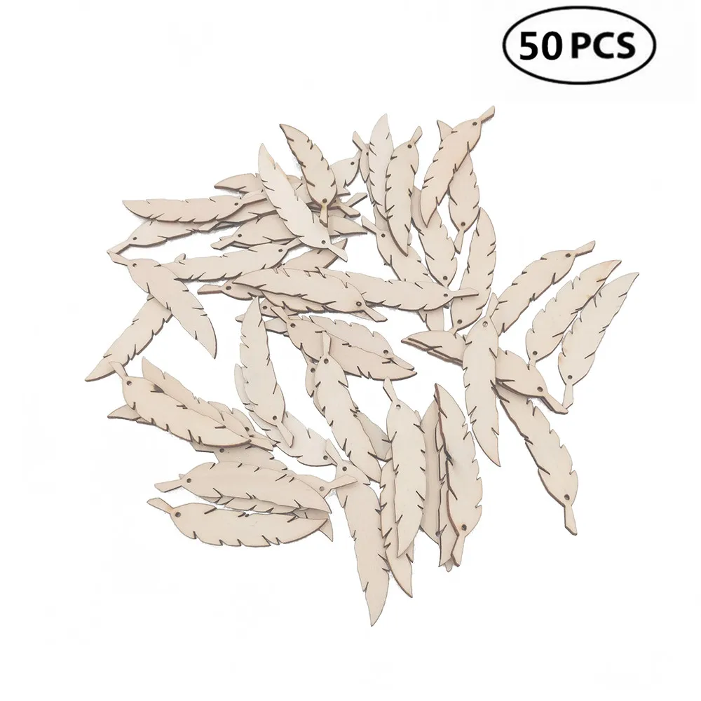 50 шт. перо Форма лазерная резка дерева украшение Деревянный крафт Свадебный