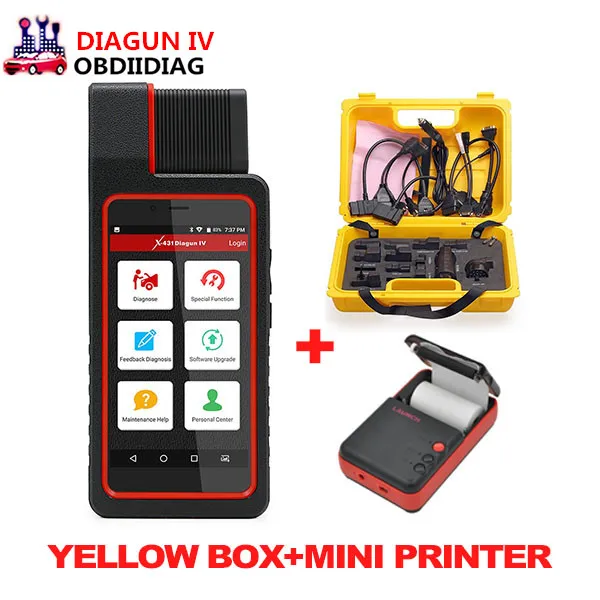 Launch X431 Diagun IV с Wifi Bluetooth диагностический инструмент плюс мини принтер и желтой