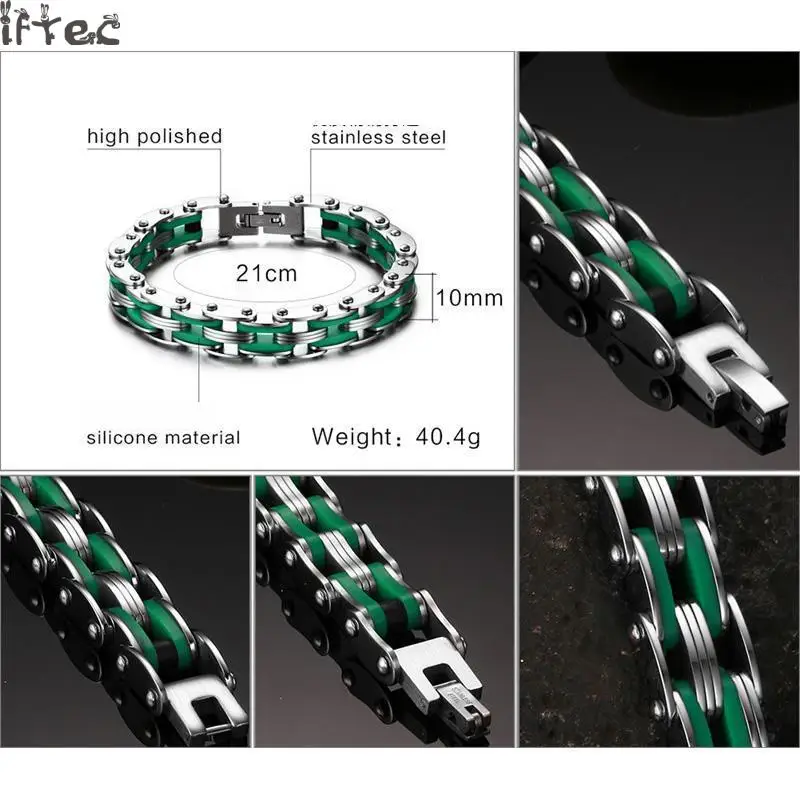 Iftec в стиле панк Нержавеющая сталь браслет Для мужчин ювелирные изделия зеленый