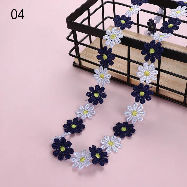 1 ярд красочные Дейзи цветок кружевной отделкой Вязание свадебные вышитые Diy