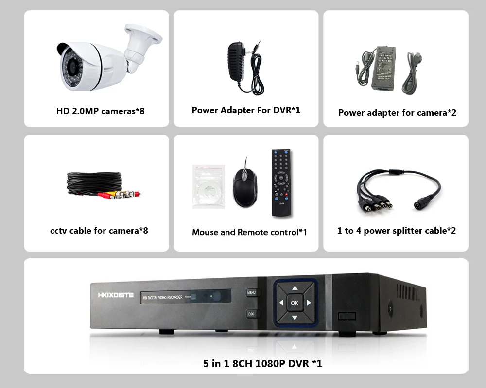 1080P 8CH AHD DVR HD CCTV Камера Безопасности 8 шт. Открытый Пуля день/ночь ИК камеры наблюдения комплект Camaras de seguridad