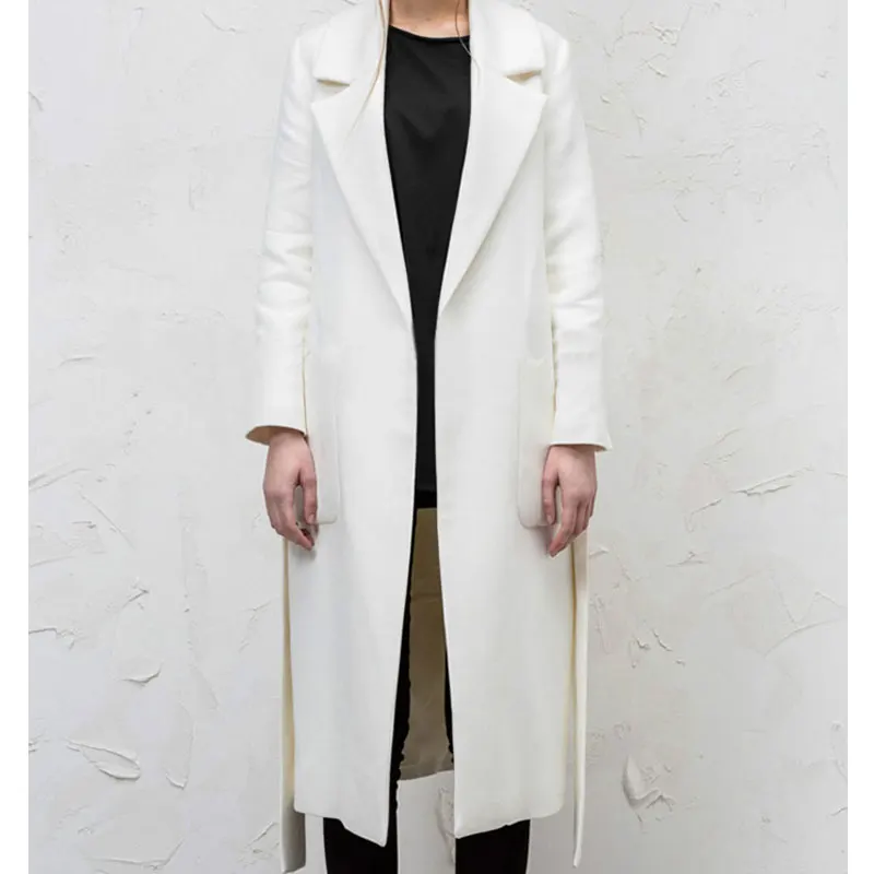 2020 Лидер продаж длинный белый Тренч с двумя карманами Женское пальто модный