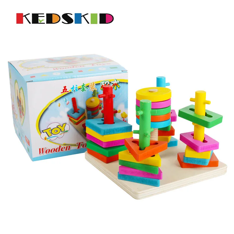 1 Набор интеллект пять колонн строительный блок деревянный геометрический рукав