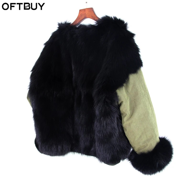 Oftbuy 2017 обе стороны для носки Новые натуральной лисы пальто с мехом зимняя куртка