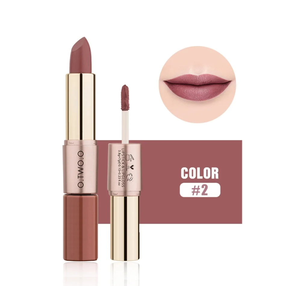 as the picture O. TWO. O Макияж Мода Красота двойной головкой 2-в-1 Макияж матовая помада и блеск для губ длительное увлажнение Косметика Макияж Губная помада - Цвет: as the picture