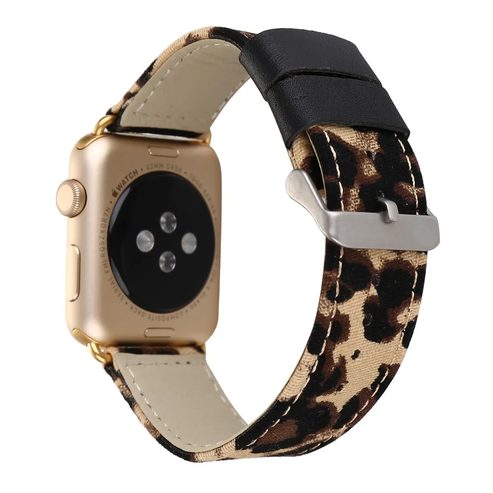 Ремешок Леопардовый Для Apple Watch band 44 мм 40 кожаный браслет с гепардовым принтом для
