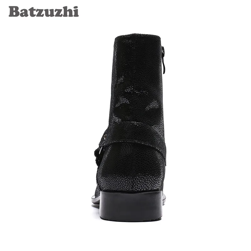 Batzuzhi Роскошные мужские ботинки итальянского типа с железным носком черные