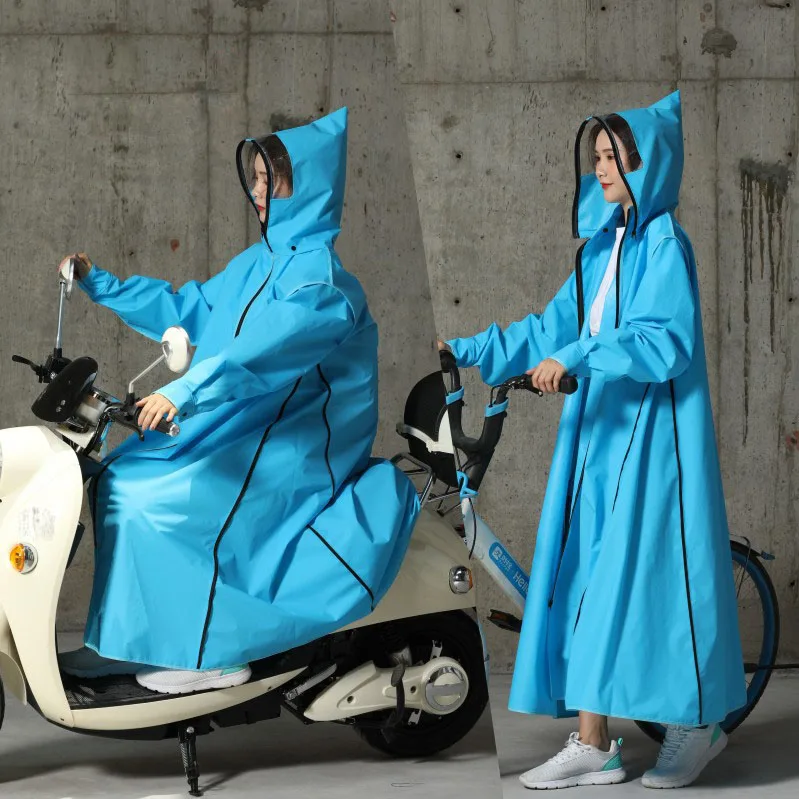 Синий Hot Sale EVA Raincoat Women/Men Zipper Hooded Poncho Motorcycle Rainwear Long Style Hiking Poncho Environmental Rain Jacket - Цвет: Синий