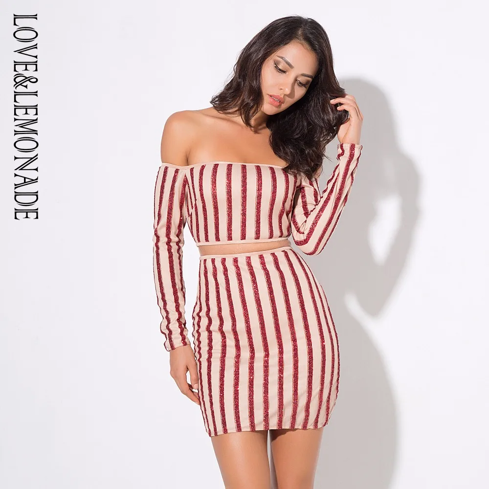 Love & лимонад. Красный/ню Цвет шеи сетки в полоску шить платье 3 S LM0691|bodycon dress|dress dress