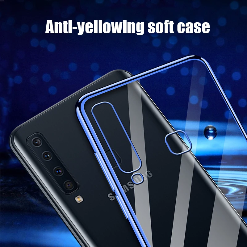 Luxury Plating TPU Case For Samsung Galaxy A7 2018 Ultra Thin Soft Silicone A9 Phone Cover Transparent |
