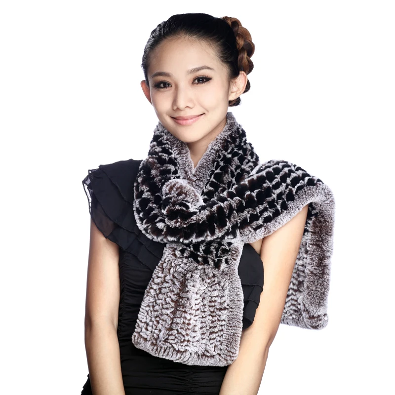 Женский теплый шарф ручной работы из натурального меха кролика рекс на осень и