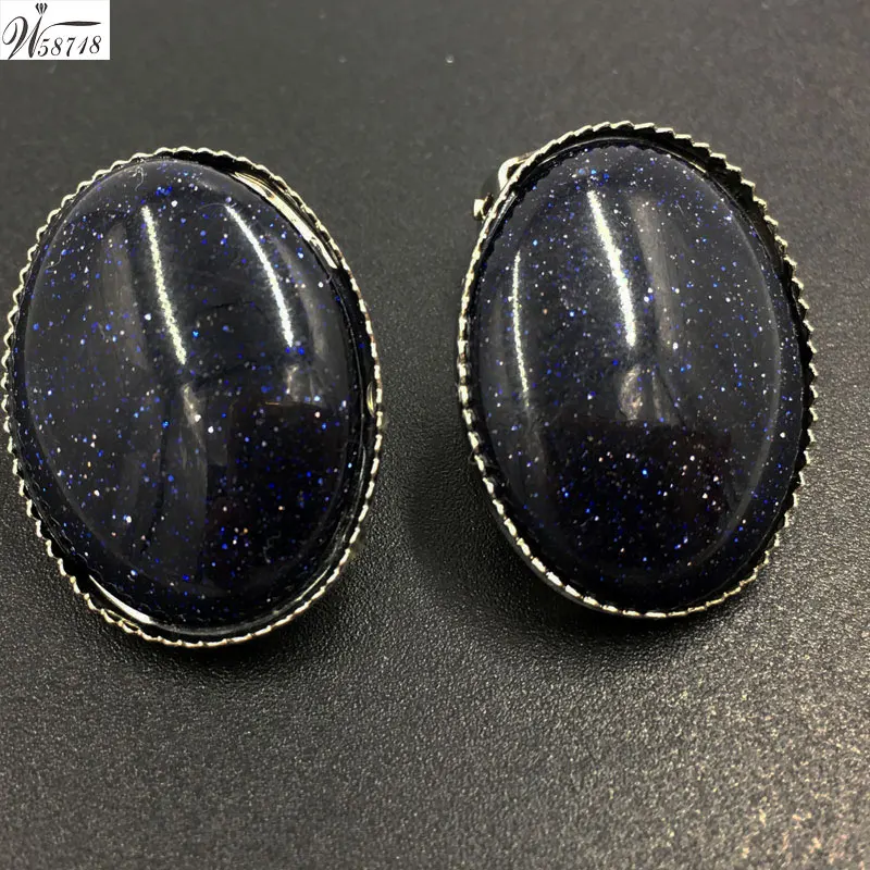 Blue Sand MC6933 Опал кризал говлит Малахит авантюрин тигровый глаз Howlite Синий Песок Голдстоун Абалон раковина овальные клипсы 1 пара WB658b - Окраска металла: Blue Sand MC6933