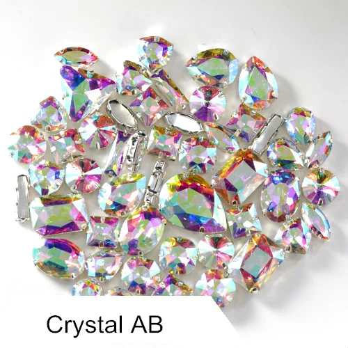 Crystal AB 50 шт. Стразы смешанной формы с кристаллами AB, Пришивные с серебряным клешом, стеклянные каплевидные камни для шитья ювелирных изделий из ткани B1142 - Цвет: Crystal AB