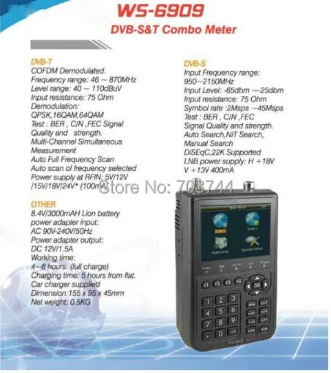 Satlink WS6909 3,5 'DVB-S& DVB-T Combo сигнал ресивер Satlink 6909 спутниковый& наземного сигнала метр Sathero Satlink WS-6909