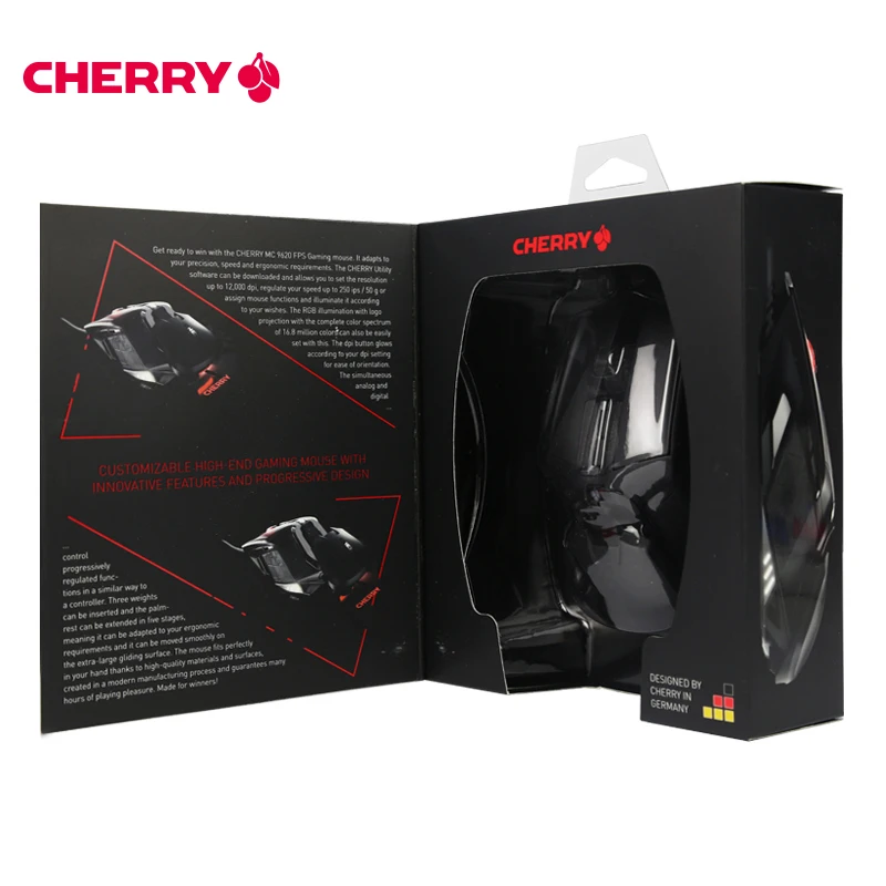 Оригинальная проводная мышь CHERRY CM9620 Esport, игровая оптическая мышь 16,7 миллионов RGB, регулируемая 12000 точек/дюйм, 9 программируемых кнопок