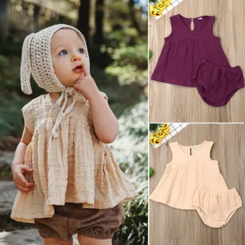 

2PCS Toddler Baby Girls Clothes Sleeveless Tops+Tutu Shorts Outfits Set Sunsuit