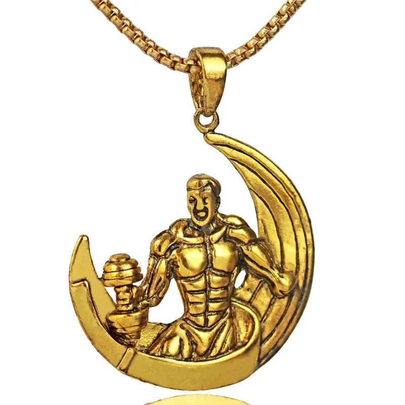 Подвеска в виде Луны гантели ожерелье из нержавеющей стали цепочка для мужчин