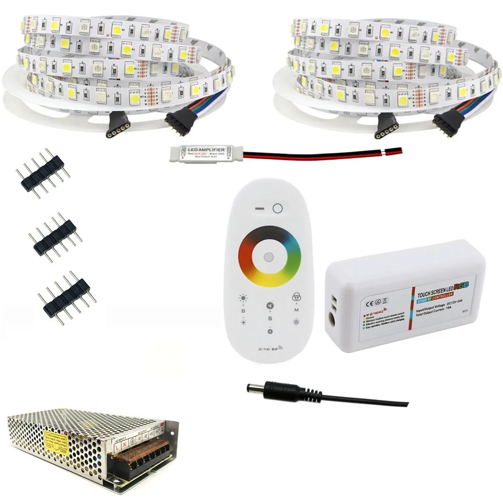 DC12V 5050 Светодиодная лента водонепроницаемый RGB RGBW светодиодный гибкий фонарь лента+ сенсорный пульт дистанционного управления+ 12 В адаптер питания комплект 30 м 20 м 10 м 5 м
