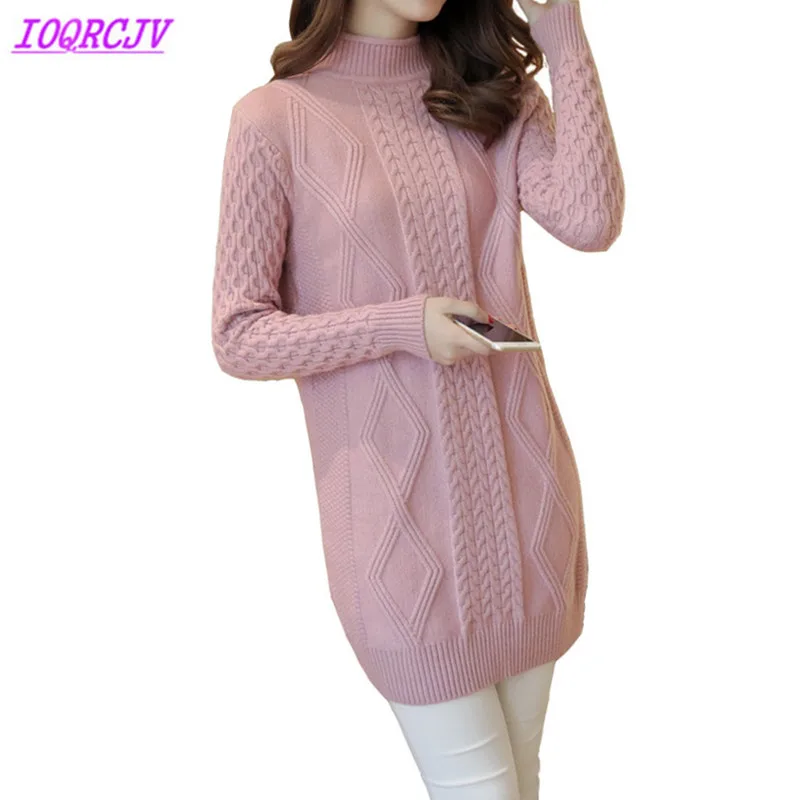 

Pullover Sweater Womens 2018 Autumn Winter Long sleeve Knit Bottom Tops Half high collar Thick warm Loose Female Sweaters H517
