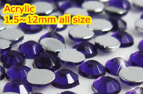 

Mid Amethyst Color 1.5~12mm All size Choice Flat Back Round Acrylic rhinestone,Acrylic Resin 3D Nail Art / Garment Rhinestone